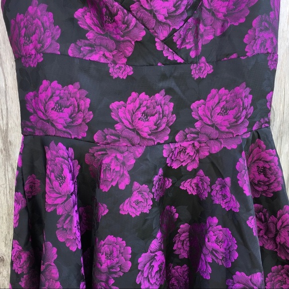 Iska London Royal Purple Jacquard Floral A-Line Sleeveless Dress - Picture 3 of 6